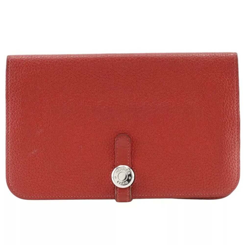 HERMES Dogon GM Purse Red Taurillon Clemence Women